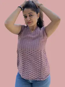 Bhanderi Fashion Women Geometric Self Design Sleeveless Georgette Regular Top