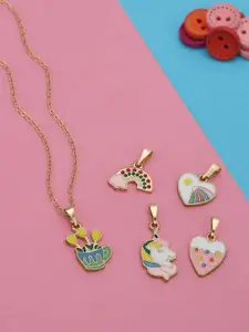 Carlton London GenZ Rose Gold Plated Set of 5 Inter changeable Multi Figure Enamel Pendant Necklace
