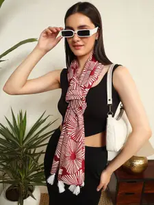 Ravaiyaa Women Printed Cotton Scarf With Tasselled Border