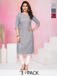 KETAKI FASHION Women Pack of 3 Floral Printed Daily Straight Kurtas