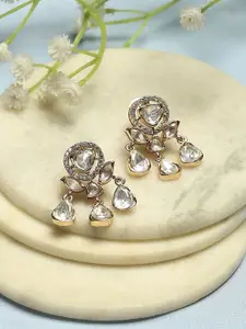 Biba Gold-Plated Artificial Stones Studded Teardrop Shaped Drop Earrings