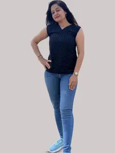 Bhanderi Fashion Women Self Design V Neck Top