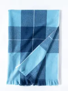 QUECY Women Checked Scarf with Frayed Border