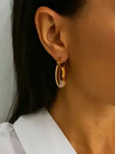 The Jewellery Tale Stainless Steel Gold Plated Hammered Effect Circular Hoop Earrings