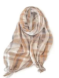 QUECY Women Checked Scarf With Tasselled Border