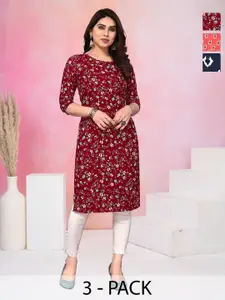 KETAKI FASHION Women Pack Of 3 Floral Printed Straight Crepe Kurta