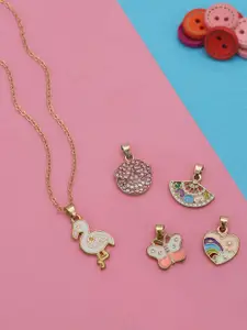 Carlton London GenZ Rose Gold Plated Set of 5 Inter changeable Multi Figure Enamel Pendant Necklace