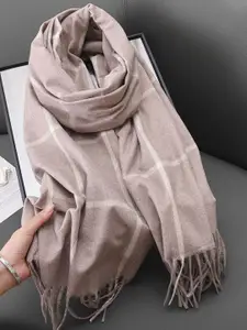 QUECY Women Checked Scarf with Tasselled Border