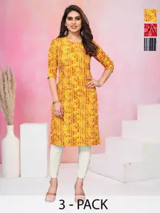 KETAKI FASHION Selection Of 3 Floral Printed Round Neck Straight Pure Crepe Kurtas