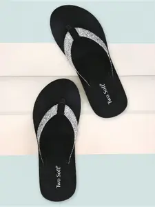 TWO SOFT Women Embellished Slip-On Flip Flops
