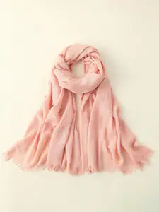 QUECY Women Solid Scarf with Frayed Border