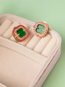 Niscka Gold-Plated Cubic Zirconia Studded Square Shaped Studs