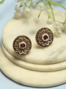 Biba Gold-Plated Artificial Stones Studded And Beaded Studded Circular Shaped Studs