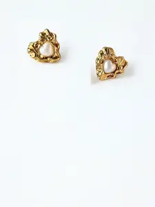 The Jewellery Tale Stainless Steel Gold Plated Pearls Beaded Heart Shaped Studs