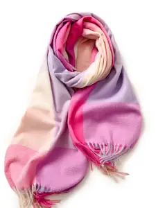 QUECY Women Checked Scarf With Tasselled Border