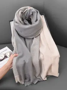 QUECY Women Self Design Scarf With Tasselled Border