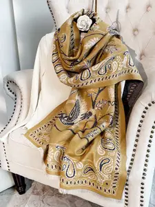 QUECY Women Ethnic Motifs Print Scarf with Solid Border