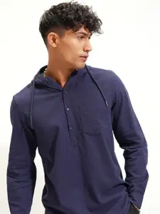 HIGHLANDER Men Textured Hooded Cotton Casual Shirt