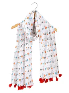 Ravaiyaa Women Bicycle Printed Cotton Tasseled Scarf