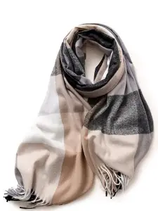 QUECY Women Checked Tasselled Scarf