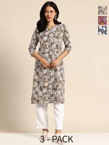 KETAKI FASHION Women Pack Of 3 Printed Straight Crepe Kurta