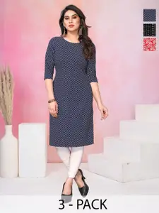 KETAKI FASHION Selection Of 3 Geometric Printed Round Neck Straight Kurtas