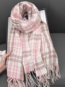 QUECY Women Checked Tasselled Scarf
