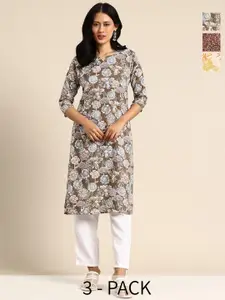 KETAKI FASHION Women Pack of 3 Floral Printed Crepe Kurtas