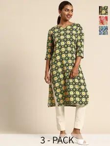 KETAKI FASHION Women Pack Of 3 Floral Printed Straight Crepe Kurta