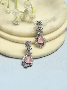 Biba Silver-Plated Artificial Stones Studded Leaf Shaped Drop Earrings