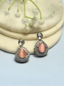 Biba Silver Plated Artificial Stones Studded Teardrop Shaped Drop Earrings
