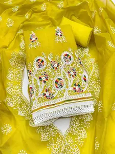 Peachmode Floral Thread Embroidered Chanderi Cotton Unstitched Dress Material