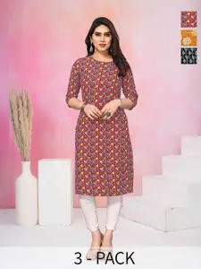 KETAKI FASHION Women Pack of 3 Floral Printed Daily Straight Kurtas