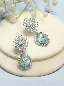 Biba Silver-Plated Artificial Stones Studded Teardrop Shaped Drop Earrings