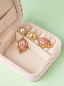Niscka Gold-Plated Kundan Studded Contemporary Drop Earrings