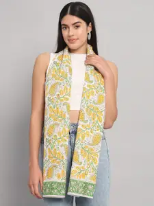Ravaiyaa Women Block Leaf Printed Cotton Scarf