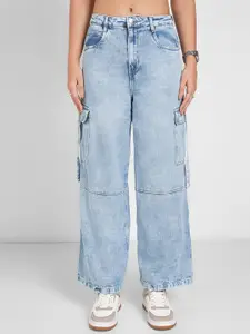 SF JEANS by Pantaloons Women Flared High-Rise Acid Wash Cargo Style Jeans