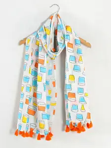 Ravaiyaa Women Hand Block Glasses Printed Cotton Tasseled Scarf