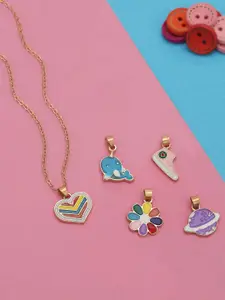 Carlton London GenZ Set of 5 Inter changeable Multi Figure Enamel Pendant Necklace