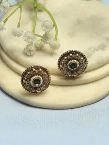 Biba Gold-Plated Artificial Stones Studded And Beaded Studded Circular Shaped Studs