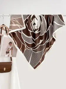 QUECY Women Floral Print Scarf with solid Border
