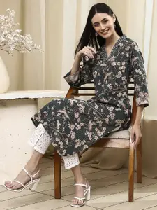 Biba Women Floral Printed Daily Cotton A-Line Kurta