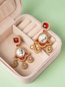 Niscka Gold-Plated Kundan Studded Teardrop Drop Earrings