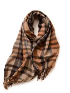 QUECY Women Checked Scarf with Tasselled Border