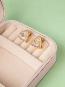 Niscka Gold-Plated Cubic Zirconia Studded Geometric Shaped Studs