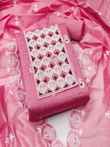 Peachmode Floral Embroidered Chanderi Cotton Unstitched Dress Material