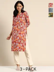 KETAKI FASHION Women Pack of 3 Floral Printed Daily Straight Kurtas