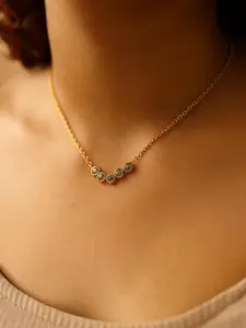 RaasRani Gold-Plated V Studded Pendant Stainless Steel Necklace