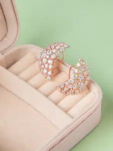 Niscka Rhodium-Plated American Diamond Studded Crescent Shaped Studs