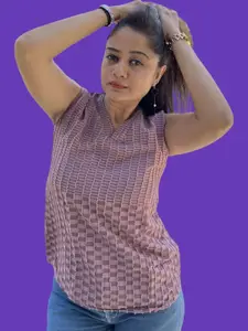 Bhanderi Fashion Women Self Design V-Neck Georgette Top